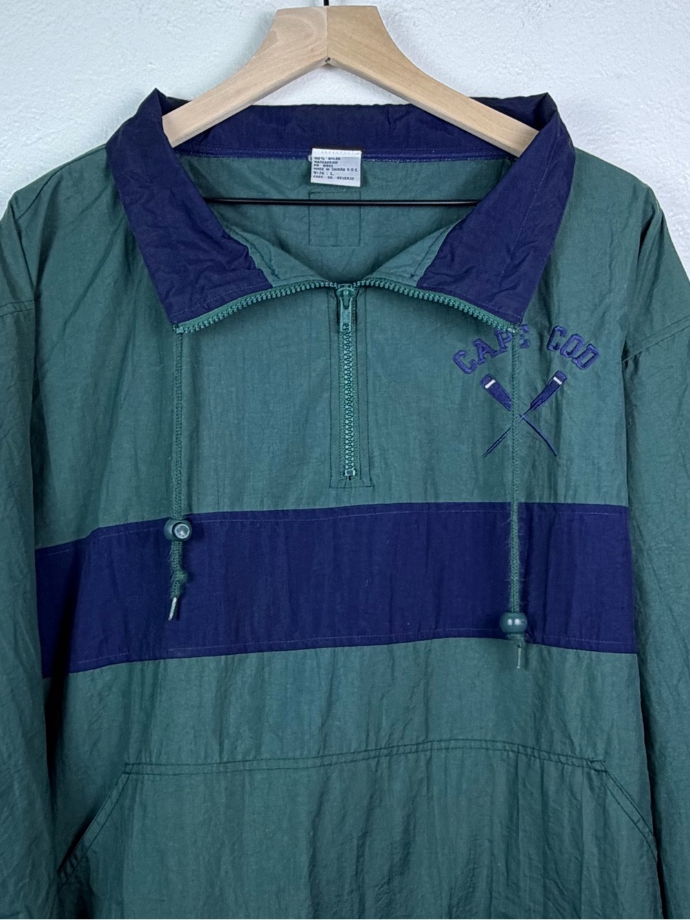 Vintage 90s Cape Cod Crew Anorak Windbreaker Jacket Green Blue L